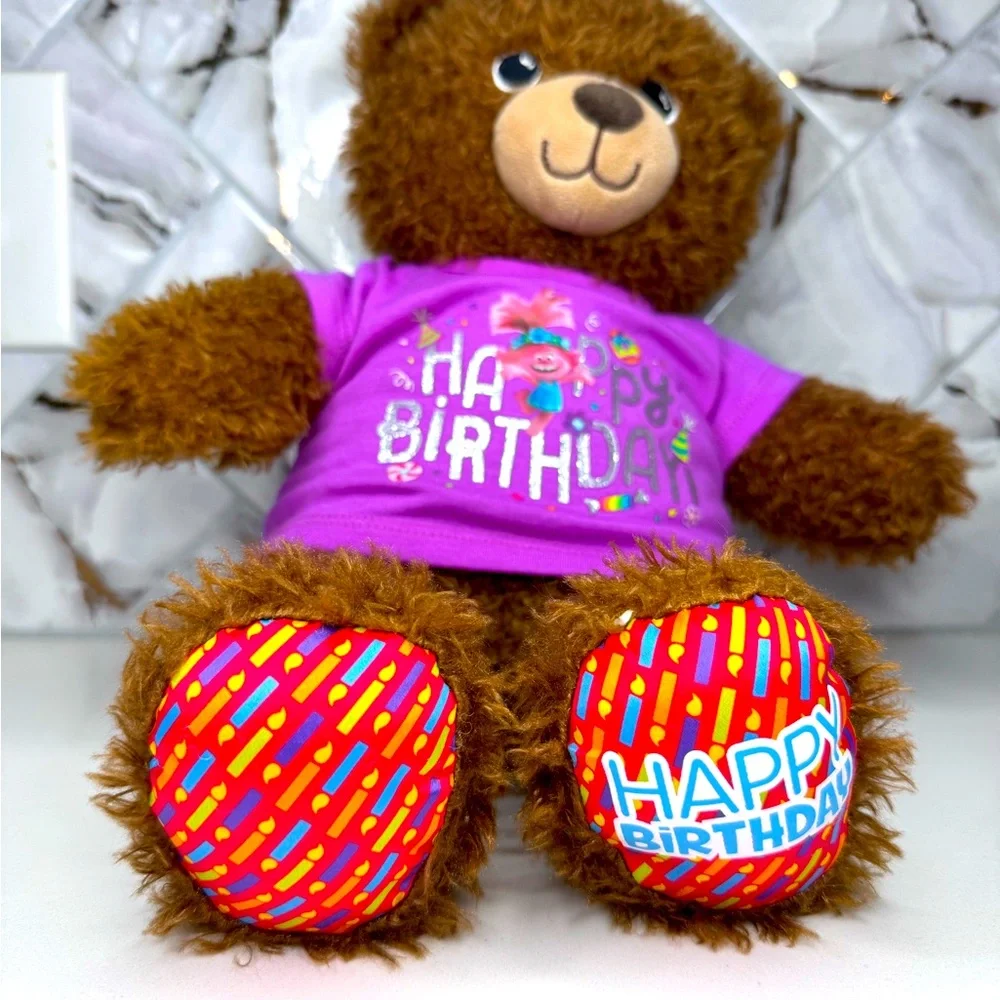 Build-A-Bear Happy Birthday Bear Stuffed Animal Plush Trolls‎ HBD Shirt BAB EUC